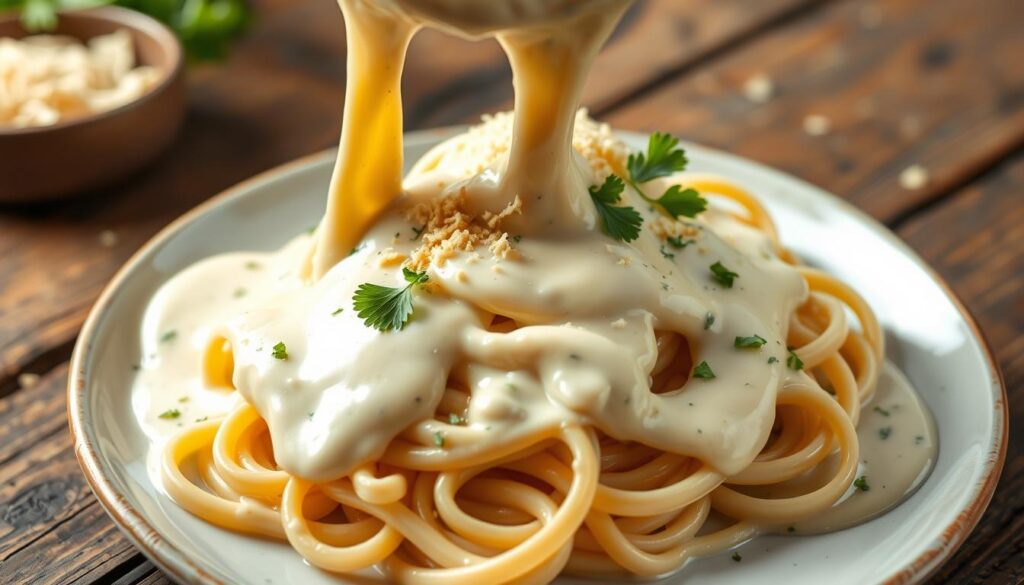 vegan alfredo sauce with fettuccine pasta